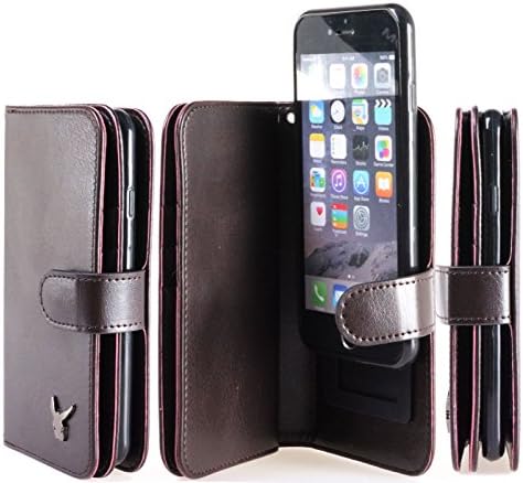 iPhone 6 (4.7)Case,[Burgnady] Luxury [Dual Wallet] [Wristlet] Cow Leather [7 Card Slot] [Standing] Book Wallet Flip Case Cover for Apple iphone 6 4.7" inches