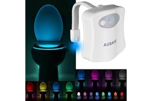 AUSAYE Toilet Bowl Night Light with Motion Sensor LED Lamp, Fun 16 Colors Changing Bathroom Nightlight Add on Toilet Bowl Seat, Perfect Bathroom Decor Gadget for Dad Adults Kids Toddler