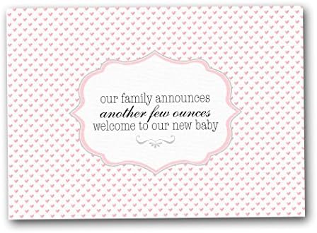 Cute Baby Girl Birth Announcement Cards, Few Ounces (Boxed Set of 12 Cards - Envelopes Included)