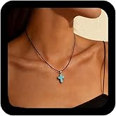 Iaceble Cross Turquoise Pendant Necklace Chunky Cross Turquoise Necklace Vintage Turquoises Crucifix Collar Necklaces Black Leather Choker Necklaces Jewelry for Women