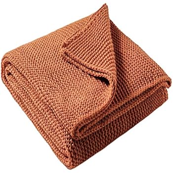 Treely Knitted Throw Blanket Rust Orange Knit Throw Blanket for Couch Sofa Beach Chair, 50