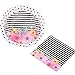 Andaz Press Modern Floral Party Plates and Napkins Set, Bulk 50-Pack, 9-Inch Plates, 7-Inch Plates, 6.5-Inch Lunch Napkins, Flower and Black Stripes Modern Party Tableware Kit, Party Supplies