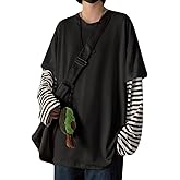 Chvity Womens Harajuku Long Sleeve Oversized T Shirts for Women Casual Crewneck Color Block Stripe Tops