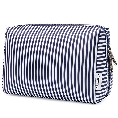 Large Makeup Bag Zipper Pouch Travel Cosmetic Organizer for Women (Blue Stripe, Large) — image 1