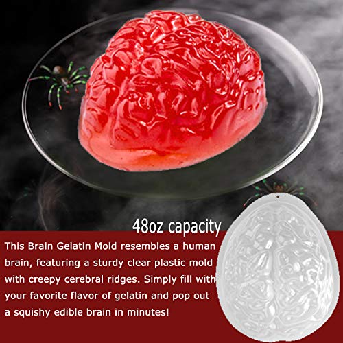 Brain Jello Gelatin Mold,2 Pack Large Human Zombie Brain Mold for Cake Candy,Plastic Halloween Baking Brain Prop Decorations Standard for Kids Adult - Thumbnail 2