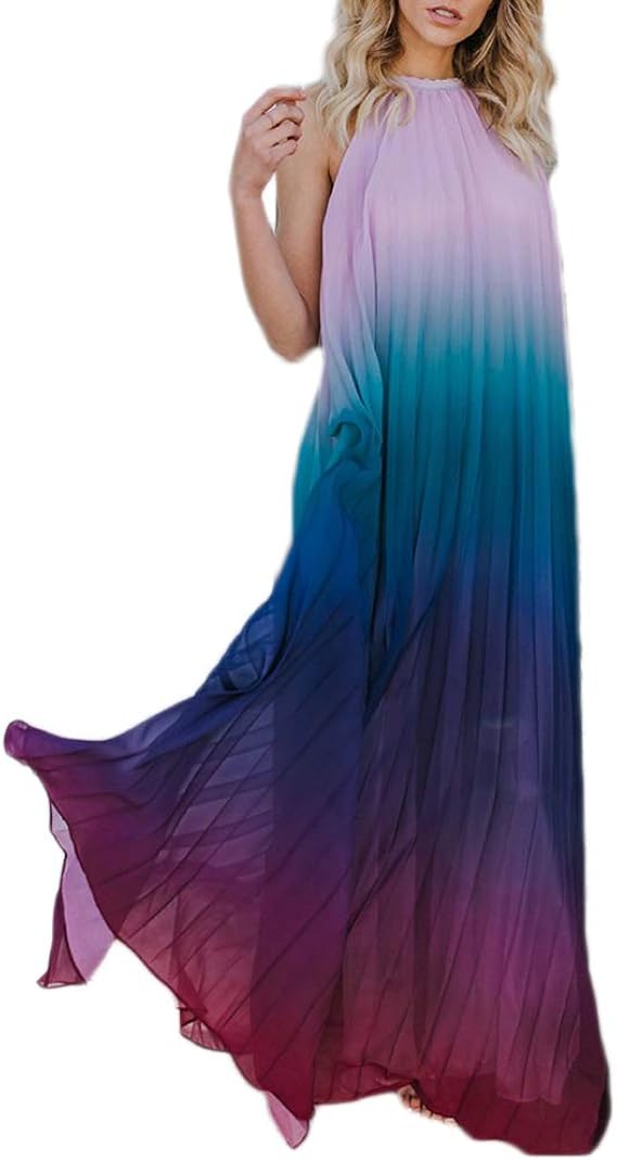 Amazon 冬萌 Fuyumoe ワンピース ドレス レディース シフォン マキシ丈 首掛け サンバックドレス 大振り子 オシャレ 可愛い 裹地付き 着痩せ リゾート およばれ お出かけ お食事会 ビーチ 旅行 パーティー フリーサイズ ワンピース チュニック 通販