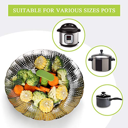 Vegetable Steamer Basket Stainless Steel Food Steamer Veggie Steamer Insert with Extendable Handle, Cooking Steamer Expandable to Fit Various Size Pot (7" to 11")