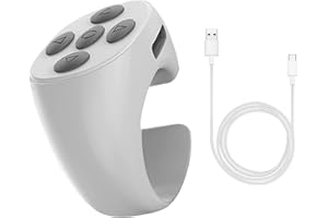 JIANWEI Fingertip Wireless Bluetooth Remote Control, TIK-to-k Remote Control APP Kindle Page Turner, Scrolling Rings Rechargeable Camera Remote for Phones Tablets(White)