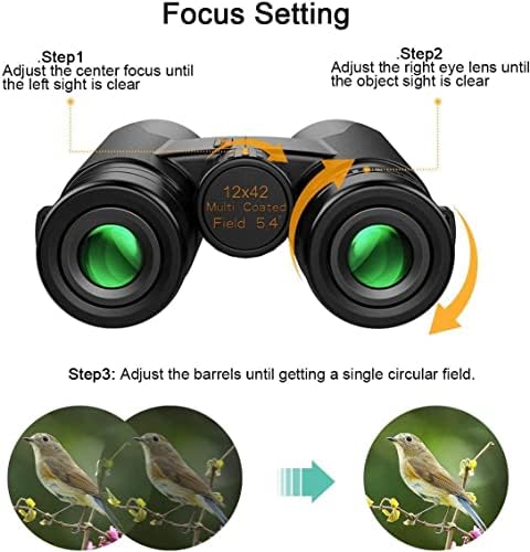 Prismaticos Profesionales Largo Alcance, Binoculares Pequeños y Potentes 12x42 - Prismas BAK-4 y Lentes FMC, Antiniebla e Impermeables con Adaptador para Smartphone de Aves, Caza, Senderismo