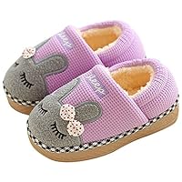 SITAILE Cute Home Shoes, Girls Boys Fur Lined Indoor House Slipper Bunny Warm Winter Toddler Slippers Cover Heel Purple Size 6.5-7 Toddler