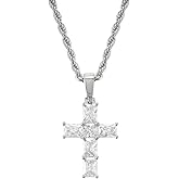 Lulu Mel Iced Out White Gold Plated Cross Pendant Cubic Zirconia Necklace with Rope Chain, Trendy Hip Hop Cross Faith Pendant Jesus Necklace For Men Women