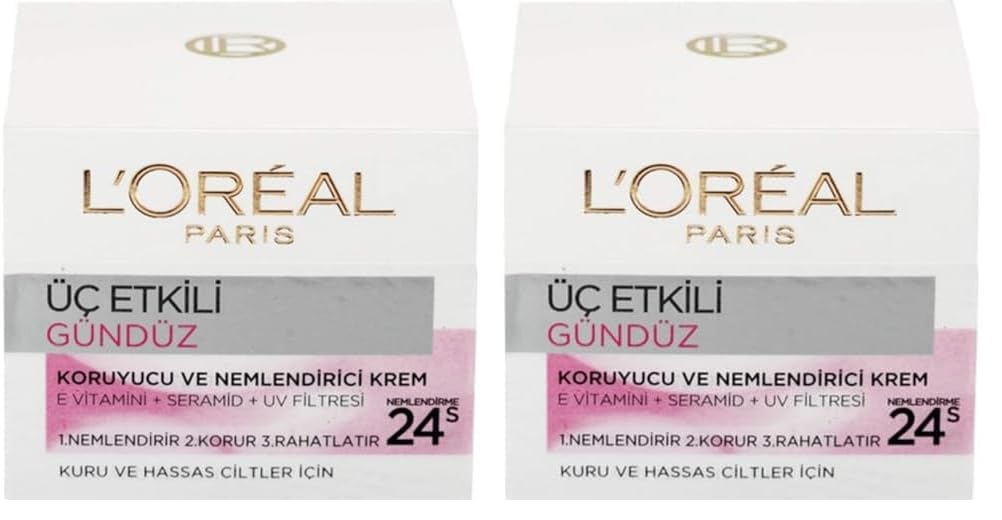 Skin Expert L'Oreal Paris Triple Active Day Moisturiser Dry and Sensitive Skin 50 ml, mix, (Pack of 2)