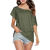 Teepie Off The Shoulder for Women Short Sleeve Shirts Oversized Tshirts Date Night Flowy Boat Neck Tops