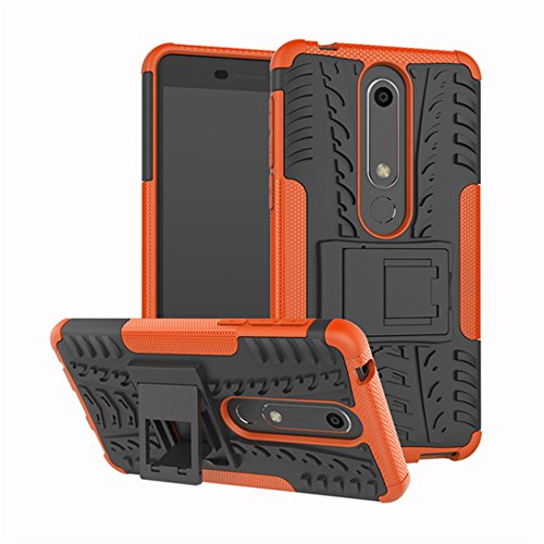 Nokia 6.1 Case,Nokia 6 2018 Case,Mustaner Dual Layer Shock-Absorption Armor Cover Full-body Protective Case with Kickstand for Nokia 6 (2018) 5.5 Inch (Orange)