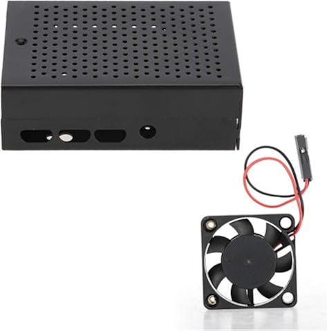 Dgtrhted For Frambuesa Pi Caja de la Caja Negro recinto 4 Modelo B de aleación de Aluminio de Metal con Ventilador de refrigeración