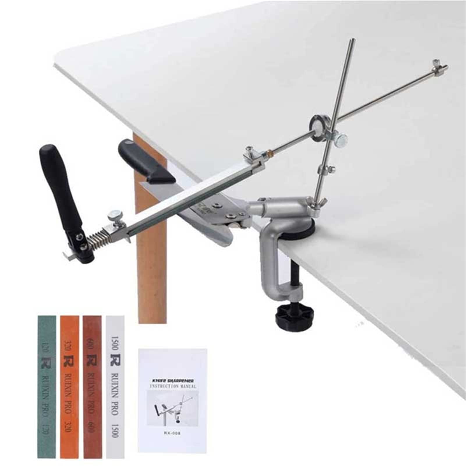 360 °Degree Rotation Clip for Ruixin Pro RX008 Knife Sharpener Professional 0-20 Degree Slide Long Knife Blade Grinding with 4 Grindstones