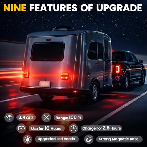TXGSDXS Wireless LED Trailer Tail Lights - 2 Pack, Magnetic, Rechargeable, IP65 Waterproof, 12V/14V, 7 Pin Connector, for Trailer, Truck, Caravan or Boat