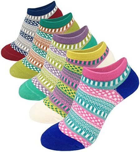 Women's No Show Socks Coloured Vintage Style Cotton Low Cut Ankle Casual Socks  Pack 4 5   5 pairs vintage   Womens Shoe Size 6-10