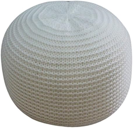 Binghotfireuk Large Comfortable Cotton Handmade Chunky Knit Round Foot Stool Pouffe Ottomans Cushion chair Home Decorative Furniture (White)