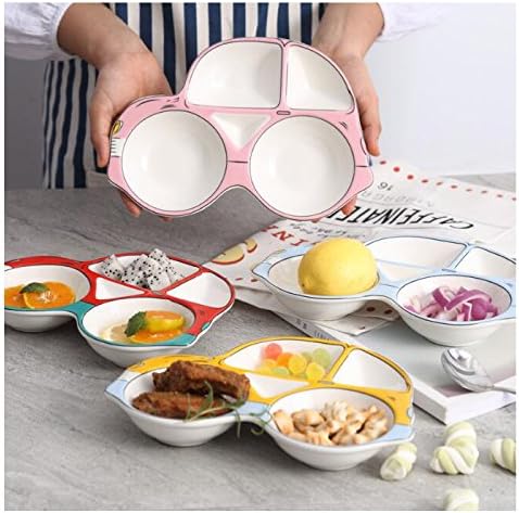 DecentGadget Gorgeous Ceramic Cartoon Car Shape Kids’ Meal Plate With 4 Compartments Safe Snack Plate Suitable For Toddler (Pink)