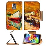 Samsung-Galaxy-S5-Original-oil-painting-of-boats-and-jetty-pier-on-canvas-Sunset-over-ocean-Modern-IMAGE-15209
