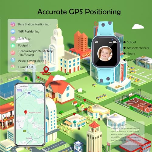 EUNICECG Smart Watch Boy Girl with GPS Locator Flashlight Voice Chat Phones Calls SOS Alarm Clock Classroom Model IP68 Waterproof Digital Smartwatch for Children Birthday Gifts