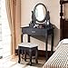 mecor Vanity Table Set, Makeup Table with 3 Drawers/Oval Mirror,Wood Dressing Table and Cushioned Stool Girls Women Bedroom Furniture Black