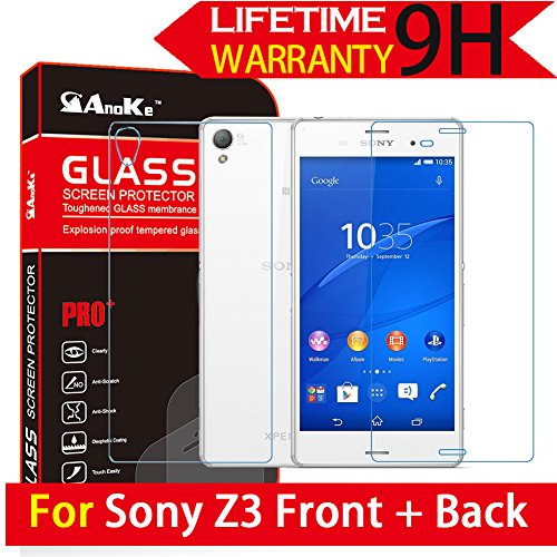 Xperia z3 glass screen protector, [1 front & 1 back…