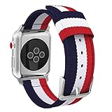 MoKo Compatible for Apple Watch Band, Fine Woven Nylon Adjustable Replacement Band Sport Strap Fit iWatch 42mm 44mm Series 4/3 / 2/1, Blue & White & Red (Not fit 38mm 40mm Versions)