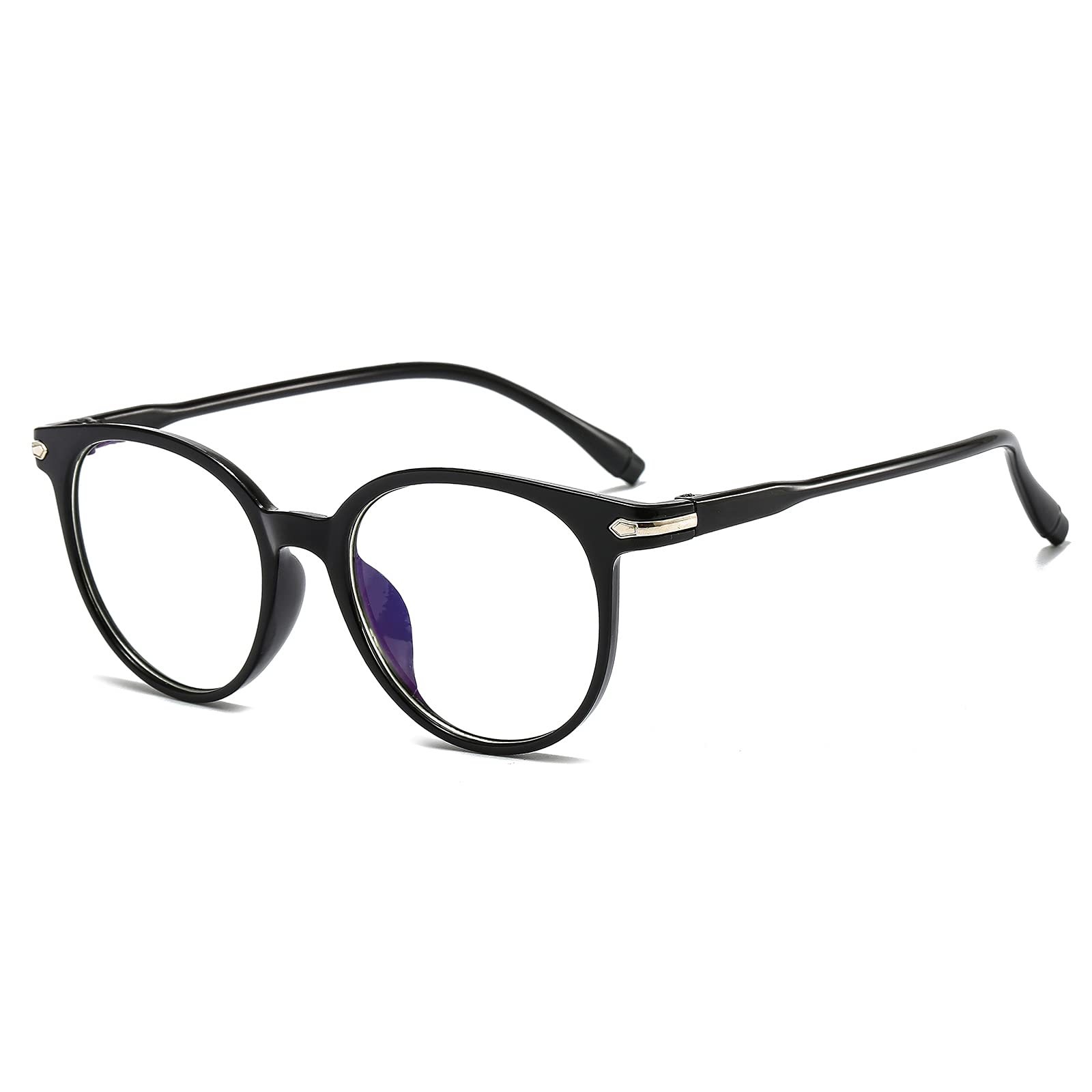 Suertree Blue Light Filtering Myopia Glasses, Light Myopia Glasses, Stylish Distance Glasses with Hinges for Men and Women, Round, Black, 3.5 Diopter.
