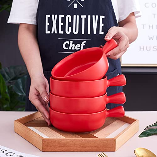 Soup Bowls 20 Ounce Set Of 4 Porcelain Matte Glaze Bowl with Handle