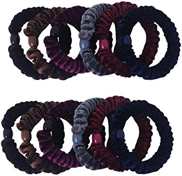 12pcs Thick Solid Stretch Pony Elastics Velvet Scrunchies Set Ponytail Holders Hair Ties Six Colors