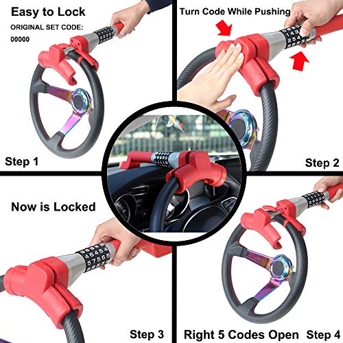 image for OKLEAD Universal 5 Coded Steering Wheel Lock Anti Theft Keyless Twin H