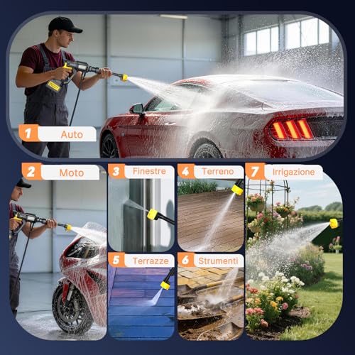 Shiptree Battery Pressure Washer, Professional Portable Pressure Washer with Batteries and 5M Tube, 6 in 1 Tap Connection Nozzle for Garden, Car and Outdoor Cleaning