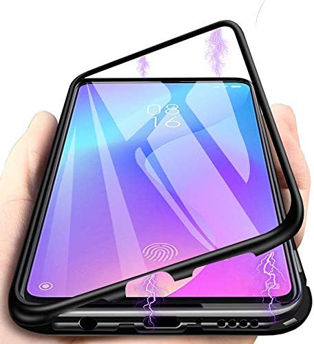 Xiaomi Mi 9T Magnetic Case, Magnetic Adsorption Technology Metal Frame Case Aluminum 9H Tempered Glass Back Cover [Support Wireless Charging] for Xiaomi Mi 9T - Black
