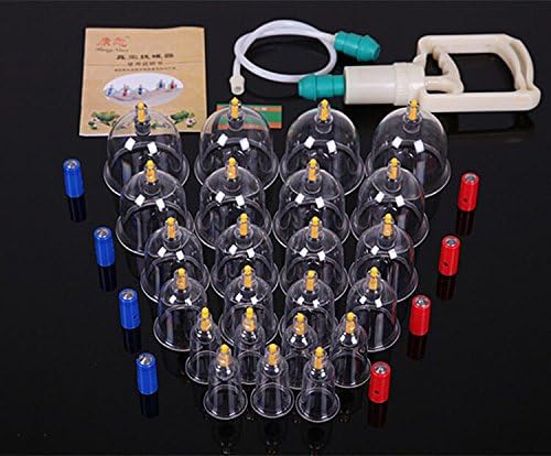 Chinese Cupping Therapy Set,18/24-Cup Plastic Vacuum Cupping Massage Kit,Magnetic Treatments with Pumping Handle, English Manual for Medical Cupping Massage (24)