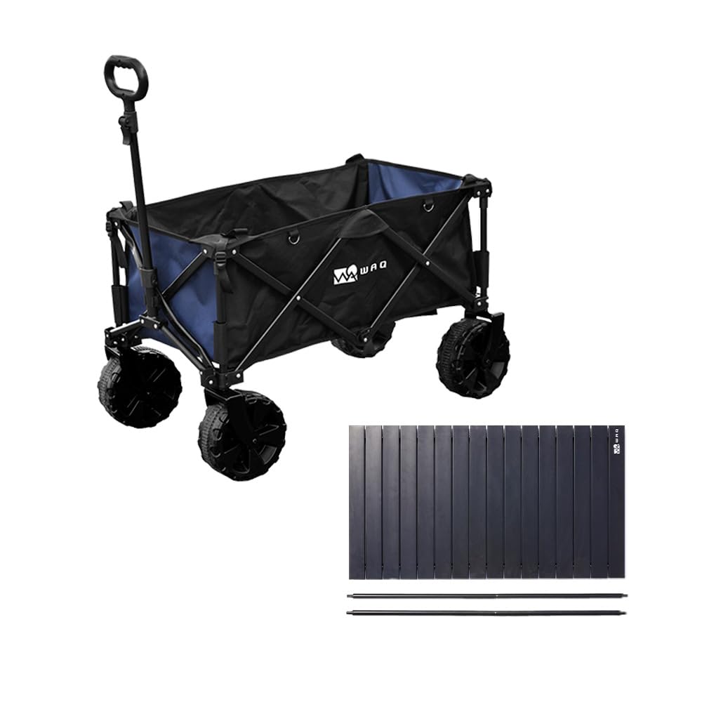 WAQ アウトドアワゴン (大型タイヤ/耐荷重150kg/自立収納/106L) キャリーワゴン (ブラックネイビー × アルミブラックテーブルセット)商品画像