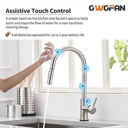 Touch Kitchen Faucet, OWOFAN Touch on Kitchen Sink Faucet with Pull Out