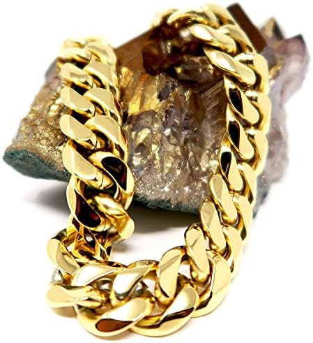 Gold Cuban Link Chain Necklace for Men Real 16MM 18K Karat Hip HOP Chocker Diamond Cut Heavy w Solid Thick Clasp US Made