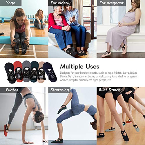 TANJALI Yoga Socks with Grips for Women Size 5.5-11, Grip& Non-Slip Yoga Socks for Workout, Dance, Pilates, Ballet and Barre