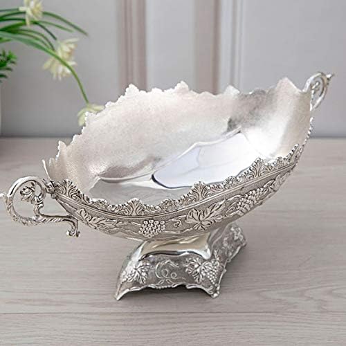 LIZHIOO Upscale European Household Zinc Alloy Bright Silver Fruit Plate Fashion Creative Living Room Coffee Table Fruit Bowl Restaurant