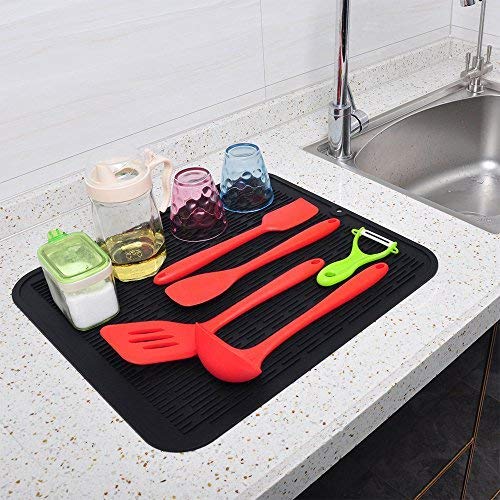 Silicone Dish Drying Mat-Large Silicone Trivet with High Ridges for Better Aeration, Dishwasher Safe, Heat Resistant, Bpa Free (Silicone, Black) - Thumbnail 5