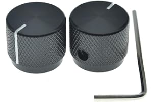 KAISH 2pcs 51/64"(20mm) Diam. Aluminium Potentiometer Knobs 1/4" Universal Metal Pot Control Knobs for Guitar/Bass/AMPS Amplifier/Preamps/Efffect Pedal/Audio Equipments Black with Indicator Line