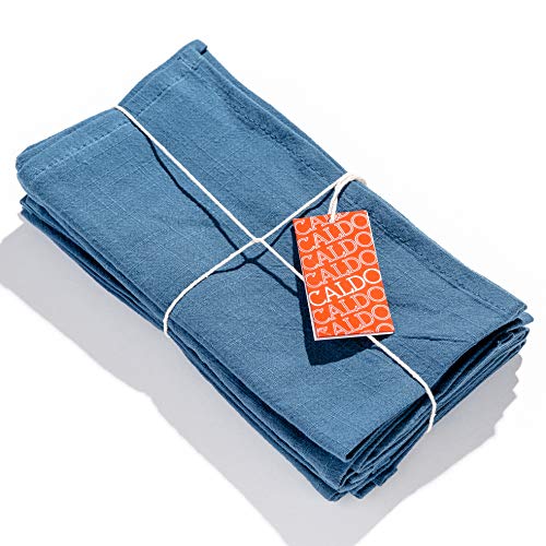 Caldo Linen Dinner Napkins - Soft and Durable Cloth - 4 Pack - 20x20 inch (Vintage Blue)