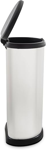 Curver One Touch Deco Bin 40 L Silver 70% Recycled Plastic Kitchen view 1