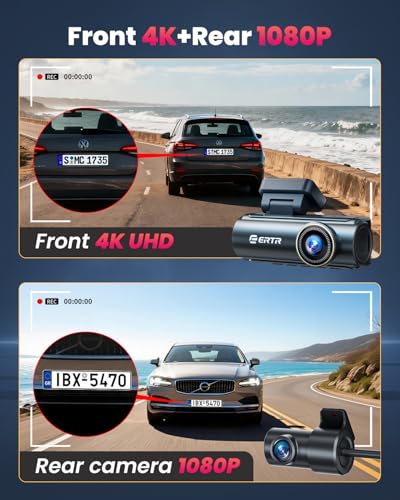 4K Dash Cam Front and Rear, 5GHz WiFi Dashcam with 64GB SD Card,4K+1080P Dual Car Dash Camera, Full HD Dash Cam with APP Control, G-Sensor, WDR, Loop Recording Easy Setup