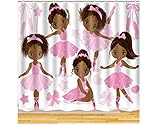 ArtRena Quality Fabric Shower Curtain, Dark-Skinned, Black Girl Ballerinas, Waterproof and Mildew Resistant, 71