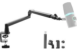 Prizmora Low Profile Microphone Arm Adjustable Mic Boom Stand Sturdy Solid Metal Desk Mounted Microphone Boom Arm Cable Manag