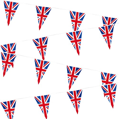 SHATCHI Striscione lungo 20 m Union Jack con 50 bandiere triangolari sport eventi reali decorazioni per feste di strada pub barbecue supporto Gran Bretagna