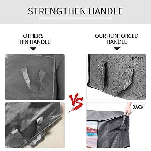 king do way Clothes Storage Bags 23.6" x 16.9" x 13.7" Large Capacity 4Pack Comforter Storage Bags with Strengthen Handle, Clear Window, Zipper for Clothes, Blankets, Closets, Bedrooms, 90L